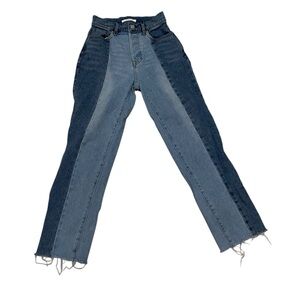 PACSUN high rise straight jeans color block two tone denim button fly 23 boxEO